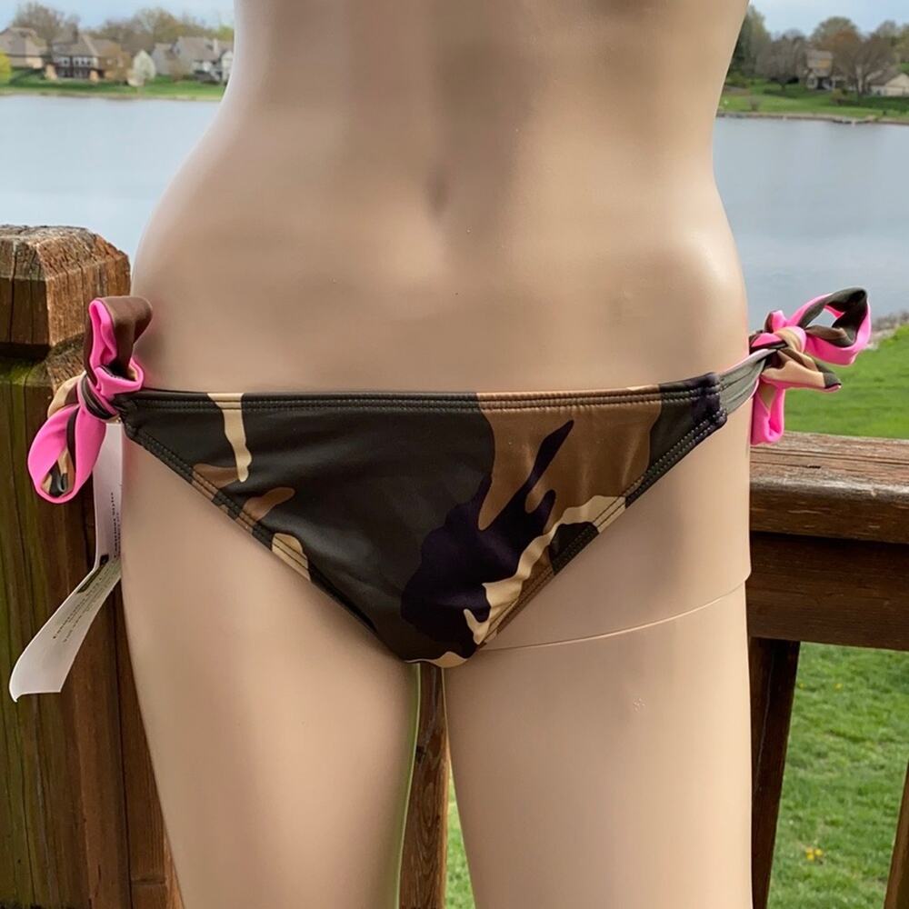 New Nicolita Women Green Camouflage Tie Sides Hipster Swim Bottom L